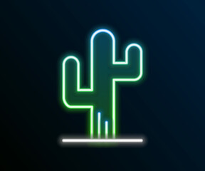 Glowing neon line Cactus icon isolated on black background. Colorful outline concept. Vector