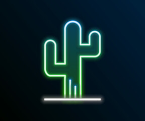 Fototapeta premium Glowing neon line Cactus icon isolated on black background. Colorful outline concept. Vector