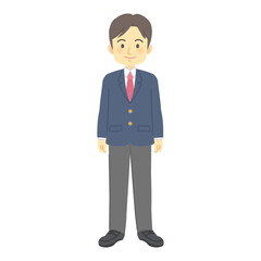 イラスト素材：ジェンダーレス学生服A（ブレザー.ネクタイ.スラックス/全身）
