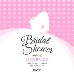 Bridal Shower invite with Bride wedding dress on pink background
