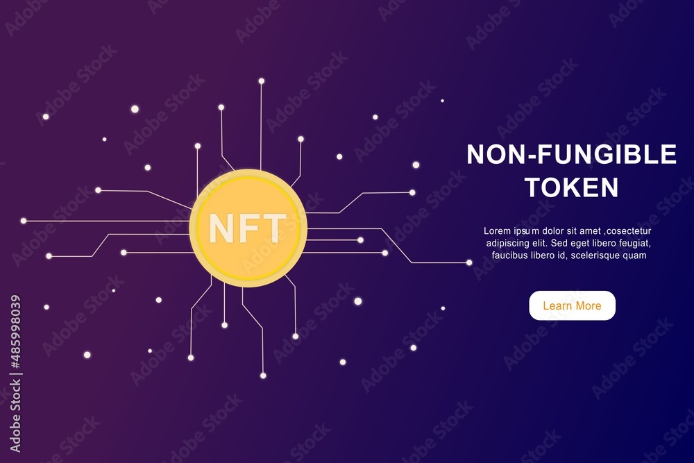 Poster nft non fungible token infographic with lines and dots network on dark background. pay for unique co