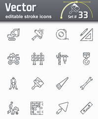 Fototapeta premium Set of editable stroke vector construction line icons isolated