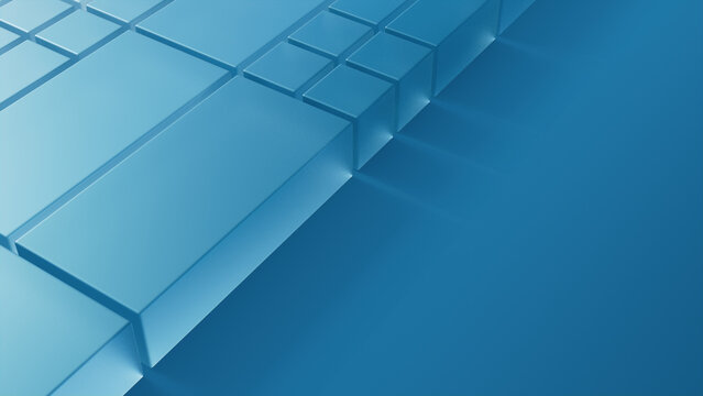 Acrylic Blocks on a Blue Surface. Visionary Tech Design with space for copy. 3D Render.