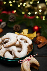 Fototapeta na wymiar Gift box full of Traditional German or Austrian Vanillekipferl vanilla kipferl cookies