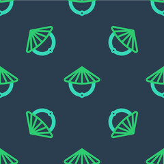Line Asian or Chinese conical straw hat icon isolated seamless pattern on blue background. Vector