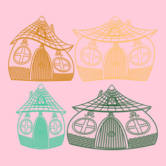 Cute houses, vector illustration. For print. Houses of an unusual shape.