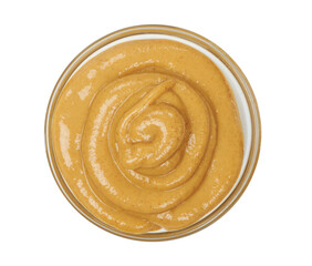 mustard sauce in a bowl isolated on white background