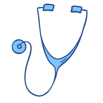 Stethoscope doodle vector. Cardiology diagnostic. First aid. Medical equipment