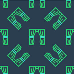 Line Circus curtain raises icon isolated seamless pattern on blue background. For theater or opera scene backdrop, concert grand opening or cinema premiere. Vector