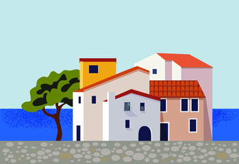 small european town flat style vector illustration