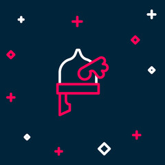 Line Viking in horned helmet icon isolated on blue background. Colorful outline concept. Vector