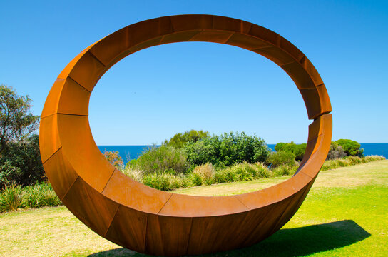 SYDNEY, AUSTRALIA. – On October 29, 2017 – " Orb " is a sculptural artwork by David Ball at the Sculpture by the Sea annual events free to the public sculpture exhibition along the coastal walk.