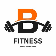 Fitness letter B  with barbell logo vector design. Suitable for business, web, sport, health, athlete and initial symbol