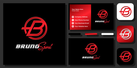 Initial Letter B Sport Fast Speed Movement Colorful Monogram Vector Logo Design with Business Card © sore.studios