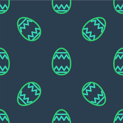 Line Easter egg icon isolated seamless pattern on blue background. Happy Easter. Vector