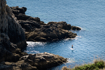 High angle view of man in surfboarding on sea