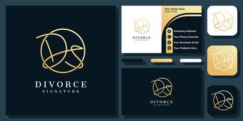 Initials Letter DS Signature Handwriting Gold Luxury Hand Drawn Vector Logo Design with Business Card