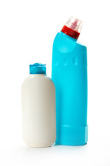 two cleaners for home cleaning, isolated on white background