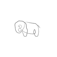 Elephant continuous line drawing, small tattoo, print for clothes and logo design, emblem or logo design, silhouette one single line on a white background, isolated vector illustration. 