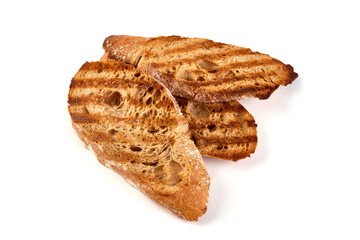 Crostini, crispy toasted bread, isolated on white background.