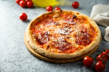 Traditional homemade pepperoni pizza with cheese