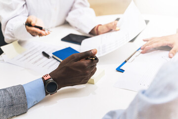 Fototapeta premium Business people during meeting working at the round table