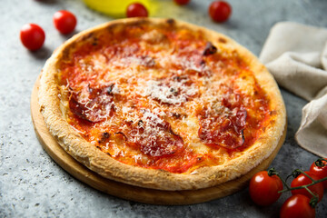 Traditional homemade pepperoni pizza with cheese