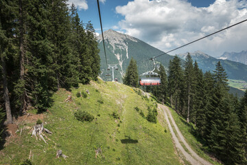 Overhead cable car in forest