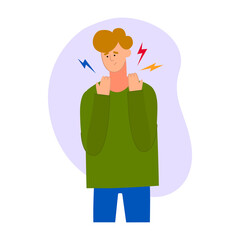 Sad man with neck pain, tech neck