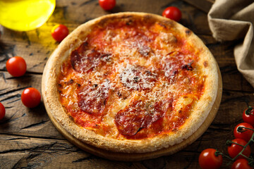 Traditional homemade pepperoni pizza with cheese