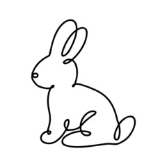 Funny rabbits. Easter bunny continuous one line drawing. Black and white contour. Vector illustration.