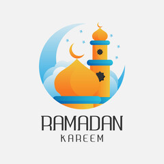 Mosque logo. Modern vector illustration suitable for Islamic theme, Ramadan, Eid greeting, or Islamic celebration. flat colorful style.