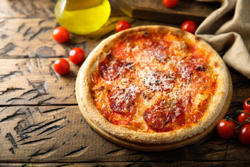 Traditional homemade pepperoni pizza with cheese