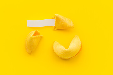 Fortune cookie with empty blank. Chinese New Year background