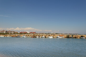 Naklejka na ściany i meble boats in Turkey on the shores of the Mediterranean sea, during the covid 19 pandemic