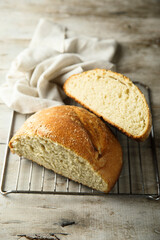Traditional homemade bread on a rack