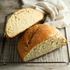 Traditional homemade bread on a rack