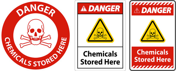 Danger Chemicals Stored Here Sign On White Background