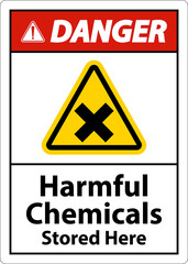 Danger Harmful Chemicals Stored Here Sign On White Background