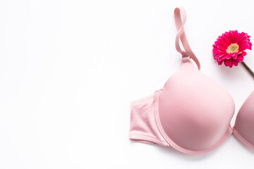 Pink bra with red flower - women health concept