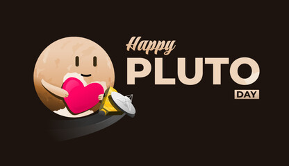 Happy Pluto Day with Cute Pluto Vector Illustration for Banner Poster or Astronomy Science Education Feed