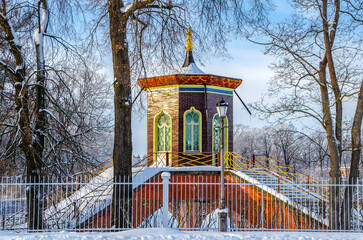 Cross bridge in winter Alexander park, Pushkin (Tsarskoe Selo), St. Petersburg, Russia