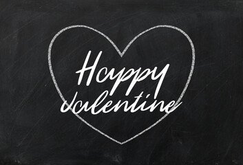 blackboard. Hand writing with chalk,message concept written by chalk,Crayon,heart drawing happy valentine Concept