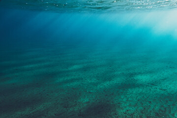 Fototapeta na wymiar Underwater scene with sunlight on rippled sand