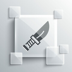 Grey Dagger icon isolated on grey background. Knife icon. Sword with sharp blade. Square glass panels. Vector