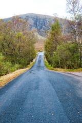 Road in  Scottish Highlands in the autum season