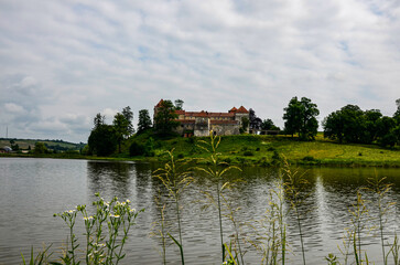 Fototapeta premium View to ancient castle in Svirzh, Ukraine