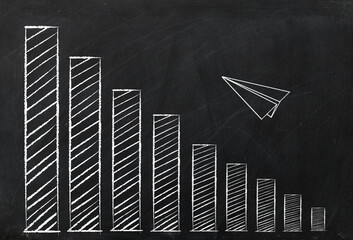 chalk drawing on black background, staircase drawing,Business, rocket drawing