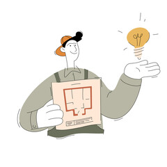 A construction worker character. Electrical designer. Vector illustration of a flat style isolated on a white background.