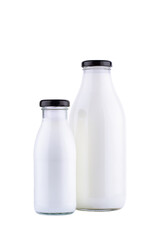 bottles of milk mockup with black cap isolated on white background